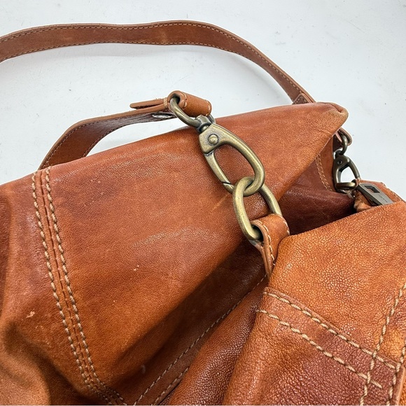 Andrew Marc Brown Leather Hobo Tote Crossbody Strap Boho Grunge Slouchy Distress - Picture 9 of 14